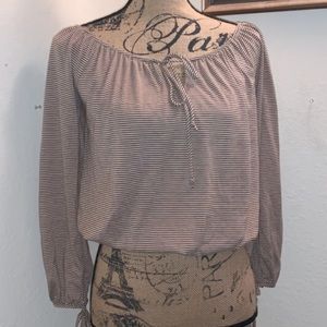 Mocha striped peasant top